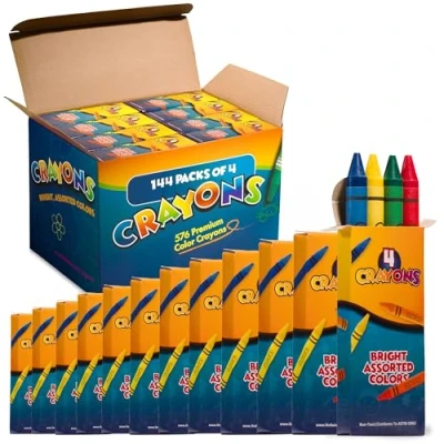 Afbeelding van Bedwina Kleuren Crayons in Bulk 576 Kleur Krijtjes! Doos van 144 4 Packs, Premium Kleurkrijtjes voor Kinderen en Peuters, Niet Giftig, Feestcadeaus, Restaurants, Snoepzakjes, Sokkenvulller