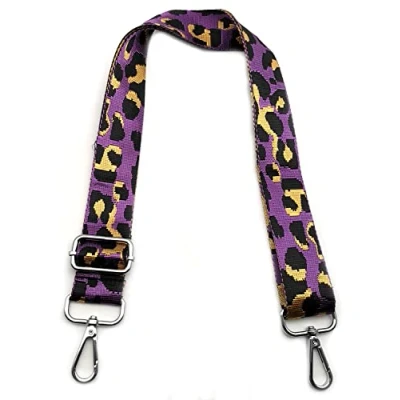 Afbeelding van Verstelbare Schouderriem voor Tassen, Tasriemen Schoudertassen, met Zilver Gespen, Brede Vervanging 3.8cm Dames Crossbody, Handtassen, Camera, Paars Luipaard, #8