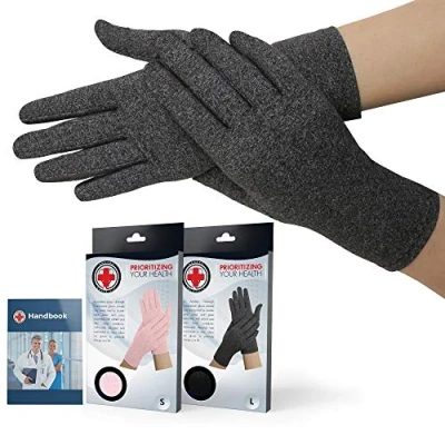 Afbeelding van Medische handbrace voor artritis compressie handschoenen met gesloten vingers Raynaud&#039;s &amp; carpale tunnel, uniseks, doktersgids (Grijs, M)