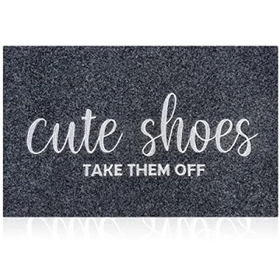 Afbeelding van AOAOPQ Voordeur Indoor Outdoor Entree Deurmat Grijs Rubber Welkom Leuke Schoenen Haal ze Uit Antislip Gemakkelijk schoon te maken Gang Patio Entry Mat
