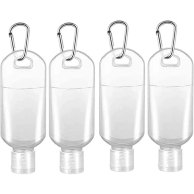 Afbeelding van hand Sanitiser fles met Clip x4 GENERISE 50ml navulbare Sanitizer flessen Flip Top Deksel &amp; haak Karabijnhaak