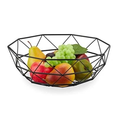 Afbeelding van Relaxdays fruitschaal zwart modern groot open fruitmand metaal ijzer groente