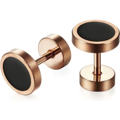 Afbeelding van Mendes heren oorbellen edelstaal Barbell Rose Black
