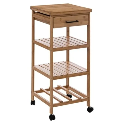Afbeelding van 5Five Keukentrolley met lade bruin bamboe hout 90 x 38 37 cm keukenkast Opberg trolley