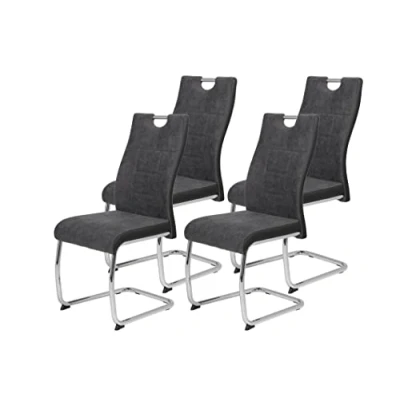Afbeelding van Apollo Set van 4 schommelstoelen Alina, geweven stof, antraciet zwart, metalen frame, chroom, rugleuning met handvat