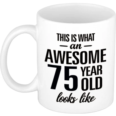Afbeelding van Awesome 75 year cadeau mok / verjaardag beker 300 ml feest mokken