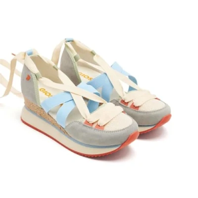 Afbeelding van Hinesburg Open schoenen van leer met sleehak en raffia, Blauw, 37 EU