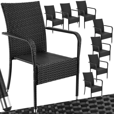 Afbeelding van tectake® Tuinstoelen Girona Terrasmeubilair Set van 8 Wicker Tuinstoel met Armleuning Stapelbaar Tuinset Stoelen voor Tuin, Terras of Balkon Draagkracht 120 kg per Stoel Verkrijgbaar in div. sets