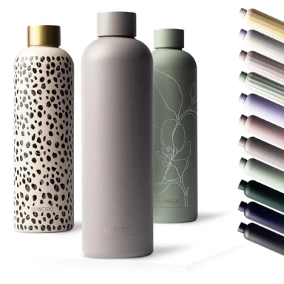Afbeelding van MAMEIDO roestvrij staal drinkfles 500ml lekvrije thermosfles, waterfles BPA vrij, geïsoleerde fles, koffie &amp; thee (Taupe Grey, 0,5l)