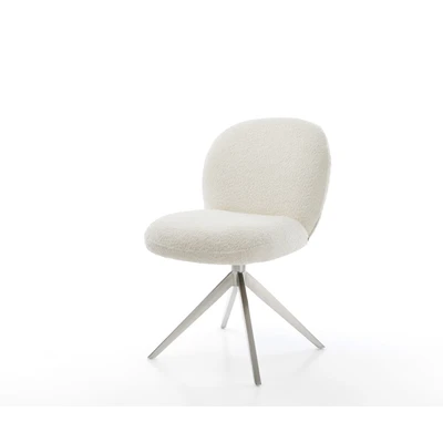 Afbeelding van DELIFE Draaistoel Nube Flex bouclé wit kruisframe breed roestvrij staal 360 draaibaar rocker functie pocketveer kern