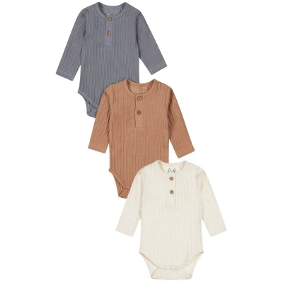 Afbeelding van Jongens 3 pack Lange Mouwen Rompers Wit/Blauw/Navy/Camel/Beige (Maat 74/80)