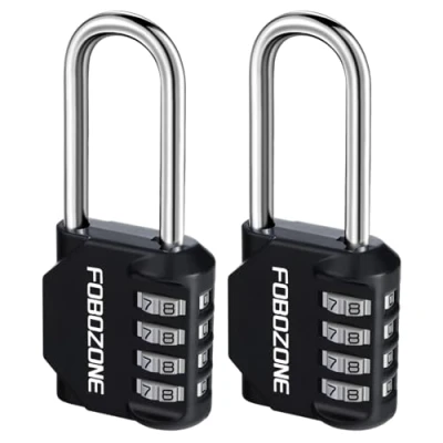 Afbeelding van FOBOZONE Cijferslot, hangslot, 4 cijferig waterdicht hangslot met resetbare code, voor gymslotkast, kast, schuur, haspel, poort (L zwart, 2 stuks)
