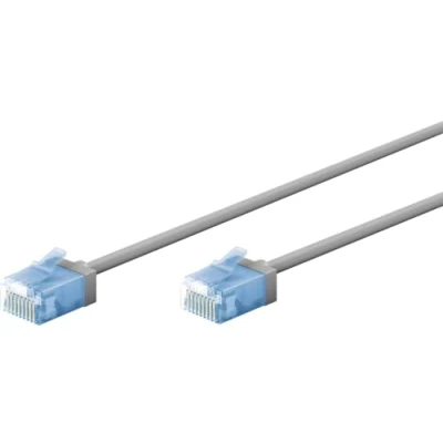 Afbeelding van goobay 74227 CAT 6A patchkabel slim/ultraflexibele RJ45 netwerkkabel U/UTP CU/dunne Ethernet kabel met korte stekkers/10 Gbit/s LSZH, knikbescherming/grijs 10 m