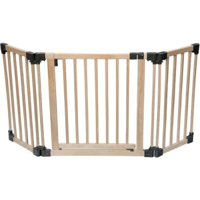 Afbeelding van Safetots Houten Multi Panel Use Safety Barrier, Tot 176,5cm, Natuurlijk Hout, Flexibele Kamer en Trapbarrière, Verdeler met Deur voor Baby Peuter, Eenvoudige Installatie