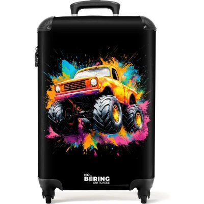 Afbeelding van NoBoringSuitcases.com® Kinderkoffer jongen Kindertrolley jongens Monstertruck met kleurrijke graffiti Handbagage koffer lichtgewicht Reiskoffer trolley kinderen Rolkoffer wieltjes Past binnen 55x40x20 en 55x35x25