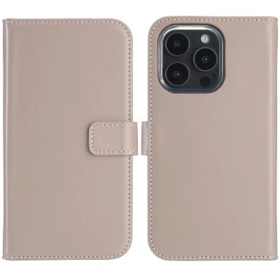 Afbeelding van Apple iPhone 16 Pro Max Hoesje Echt leder Selencia Bookcase Roze Telefoonhoesje
