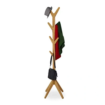 Afbeelding van Relaxdays kapstok staand boom, kledingstandaard voor 8 jassen, HBD 181,5 x 53 cm, staande garderobe, natuur
