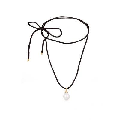 Afbeelding van Elli Dames druppel hanger strik met schelpkern parel en satijn wit in 925 sterling zilver