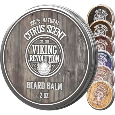 Afbeelding van Viking Revolution Beard Balm All Natural Grooming Treatment with Argan Oil &amp; Mango Butter Strengthens Softens Beards Mustaches Citrus Scent Leave in Conditioner Wax for Men 1 Pack