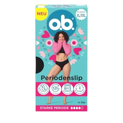 Afbeelding van o.b. Menstruatieslip (1 stuk), herbruikbaar menstruatie ondergoed bij sterke menstruatie, tot 12 uur lekbescherming, verkrijgbaar in de maten XS/S, M/L, XL/XXL