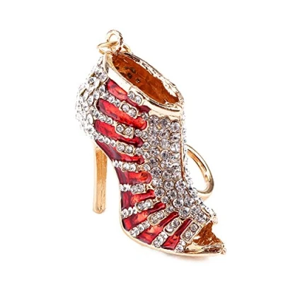 Afbeelding van Fdit sleutelhanger strass kristal hoge hak schoen dame stiletto email goud pendent key handtas tas herbruikbare verpakking socialme eu, rood
