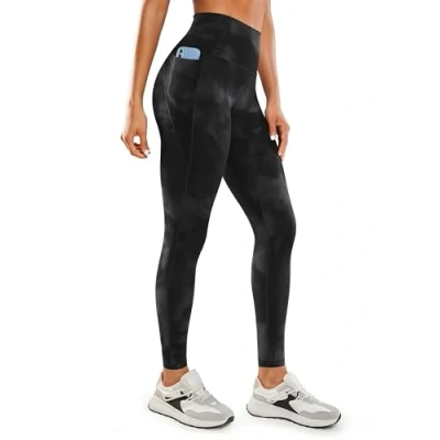 Afbeelding van CRZ Yoga Women&#039;s Butterluxe Workout Leggings 28&quot; Hoge Taille Boter Zachte Gym Sport met Zakken Black Tie Dye Flowers S