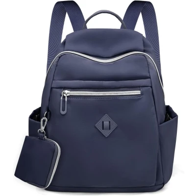 Afbeelding van Kleine stadsrugzak voor dames, waterdicht, elegant, casual, mini dagrugzak, rugzak, handtas, nylon, rugzaktas reizen, vrije tijd, winkelen, werk, donkerblauw
