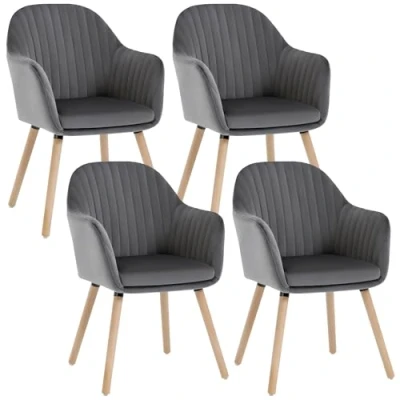 Afbeelding van WOLTU Set van 4 eetkamerstoelen fluweel en massief houten vrijetijdsstoel,donkergrijze receptiestoelen BH95dgr