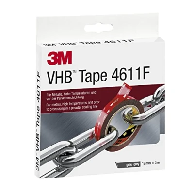 Afbeelding van 3M VHB 4611 Montage tape dubbelzijdig hoge temperatuurbestendigheid, verbinding van aluminium, roestvrij staal, verzinkt polycarbonaat, ABS 19 mm x 3 m, grijs, dikte: 1,1 (1 stuk)