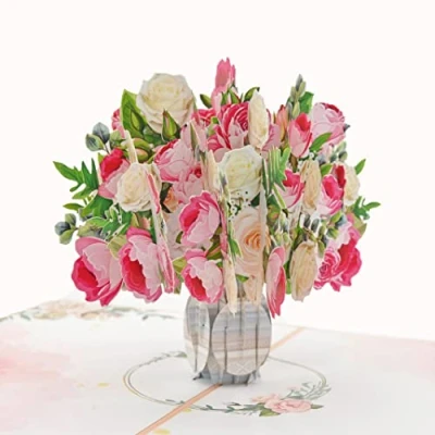 Afbeelding van Favour Pop Up® 3D een prachtig boeket bloemen in vaas, voor verjaardag, jubileum, ook geldgeschenk of voucher.TF090