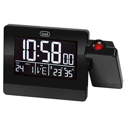 Afbeelding van Trevi EC 884 PJ wekker met projectietijd en groot display achtergrondverlichting, kalender, temperatuur, luchtvochtigheid, dimfunctie, snooze, twee programmeerbare wekkers, USB aansluiting