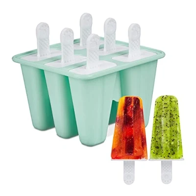 Afbeelding van siliconen ijsvormpjes 6 stuks 80 ml per waterijsvorm met stokjes kinderen