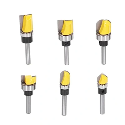 Afbeelding van Nimomo Flush Trim Bit 6 Stks 6mm Schacht Patroon Router Met Lager Scharnier Mortising Hout Frees