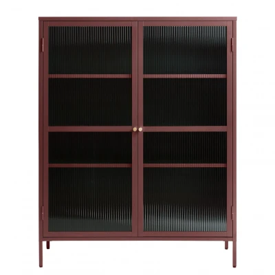 Afbeelding van Nordic Home Olan glazen vitrinekast 140 cm rood Metaal