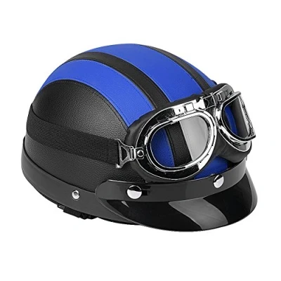 Afbeelding van Yctze motorfiets half open helm universele motor scooter kunstleer en vizier UV bril (blauw)