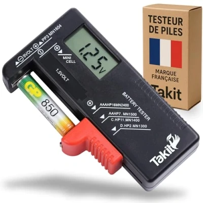 Afbeelding van TAKIT Digitale batterijtester voor AA, AAA, C, D, PP3, 9 V, 1,5 knoopcelbatterijen