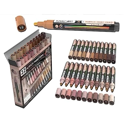Afbeelding van TOOLI ART Acrylverf pennen 22 verschillende Pro Colour Series Markers Set 3mm Medium Tip voor Rock Painting, Glas, Mokken, Hout, Metaal, Canvas, DIY Projecten, Niet giftig, Waterbasis, Sneldrogend