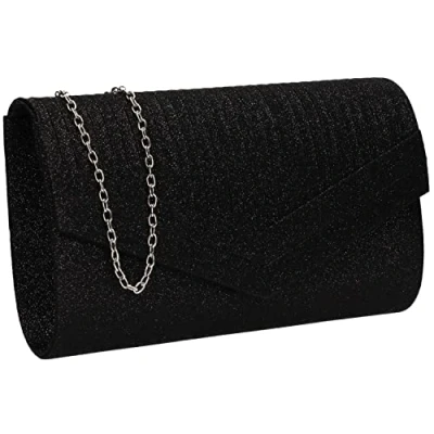 Afbeelding van SwankySwans Ruth Sprankelende glanzende feestbal bruiloft avond clutch tas portemonnee, Zwart