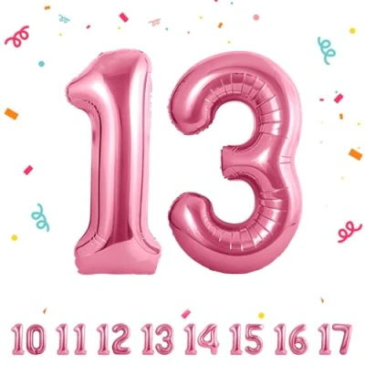 Afbeelding van 13e verjaardag decoratie cijfers ballon 13 jaar folieballon roze voor mannen vrouwen nummer vliegt met helium verjaardagsfeest 40&quot; 101cm