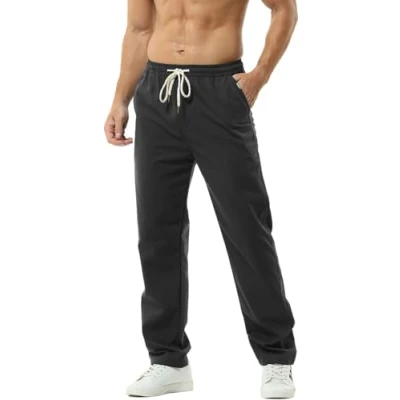 Afbeelding van Hoerev Heren Casual Linnen Broek, Zwart, L