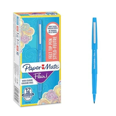 Afbeelding van PAPER MATE Flair viltstiften medium punt 0,7 mm hemelsblauw verpakking van 12 stuks