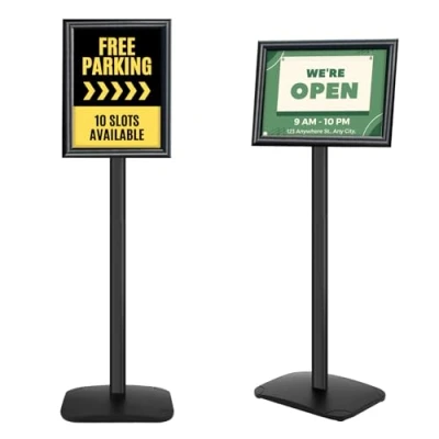 Afbeelding van Mutualsign A4 displaystandaard, robuuste bordstandaard met stabiele basis, staande posterstandaard voor menu/kennisgeving/display, buiten welkom bordhouder, zwart