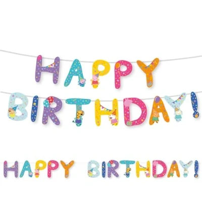 Afbeelding van Peppa Pig slinger Happy Birthday 320cm Amscan verjaardag versiering /