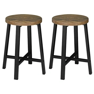 Afbeelding van WOLTU eetkamerstoelen set van 2, keukenstoel, eetkamerkruk, keukenkruk, kruk met metalen poten, industrieel ontwerp, vintage houtnerf zwart, BH370hov 2
