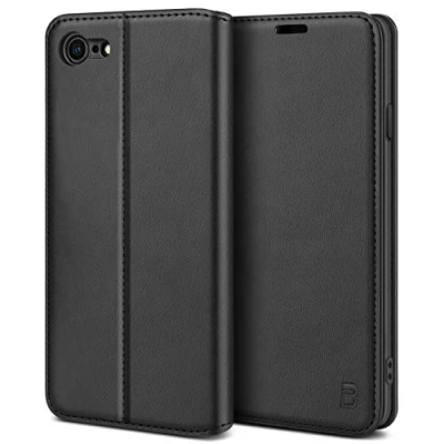 Afbeelding van BEZ iPhone SE 2020 Hoesje Bookcase, Book Case PU Leer Wallet Met Pasjeshouder voor 2020, Telefoonhoes Leren Portemonnee Flip Cover, Standaard, Magnetische Sluiting, Zwart