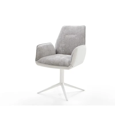 Afbeelding van DELIFE Draaistoel Zoa Flex materiaalmix echt leer wit zilver grijs kruispoot 360 draaibaar rocker functie pocketveer kern