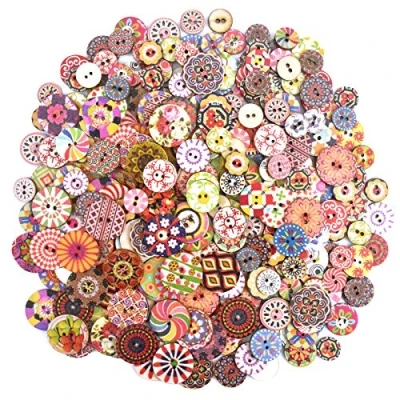Afbeelding van Skyzone 300 stuks ronde houten knopen, retro knutselknoppen, kleurrijke decoratieve knoppen, gemengde kleuren en maten voor kunst, knutselen, naaien, doe het zelf decoratie (15 mm, 20