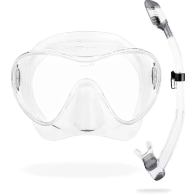 Afbeelding van CRESSI Frameless F1 Combo Set Duikmasker + Snorkel Dry voor Duiken en Snorkelen, Transparant, Eén Maat, Unisex Volwassene
