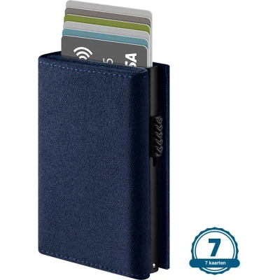 Afbeelding van Wallet Pro Premium Classic Pasjeshouder Grijs Kaarthouder Met Rits 10 Pasjes, Briefgeld en Muntgeld RFID Creditcardhouder Mannen Vrouwen Portemonnee Uitschuifbaar Blauw Alcantara Leer