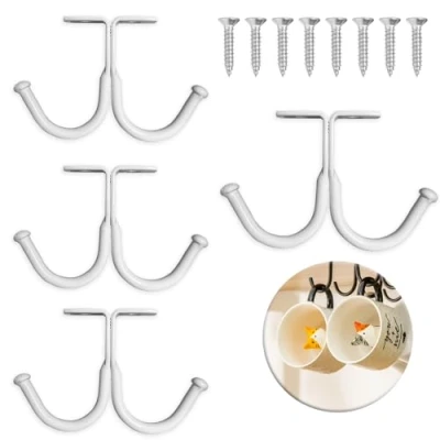 Afbeelding van UBRAVE Mokhouder, 4 stuks Bekerhouder Onder de Kast, Koffiekopjeshouder met Schroeven, Drooghaken voor Bar, het Ophangen van Kopjes, Koffiekopjes, Mokken, Bekers enz, Wit
